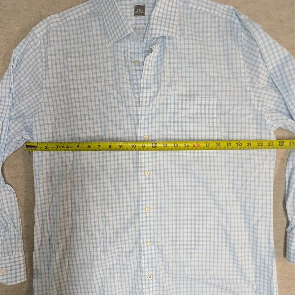 Peter Millar Sky Blue & White Checkered Cotton Button Down Shirt Mens Size 17-43 - Picture 3 of 7